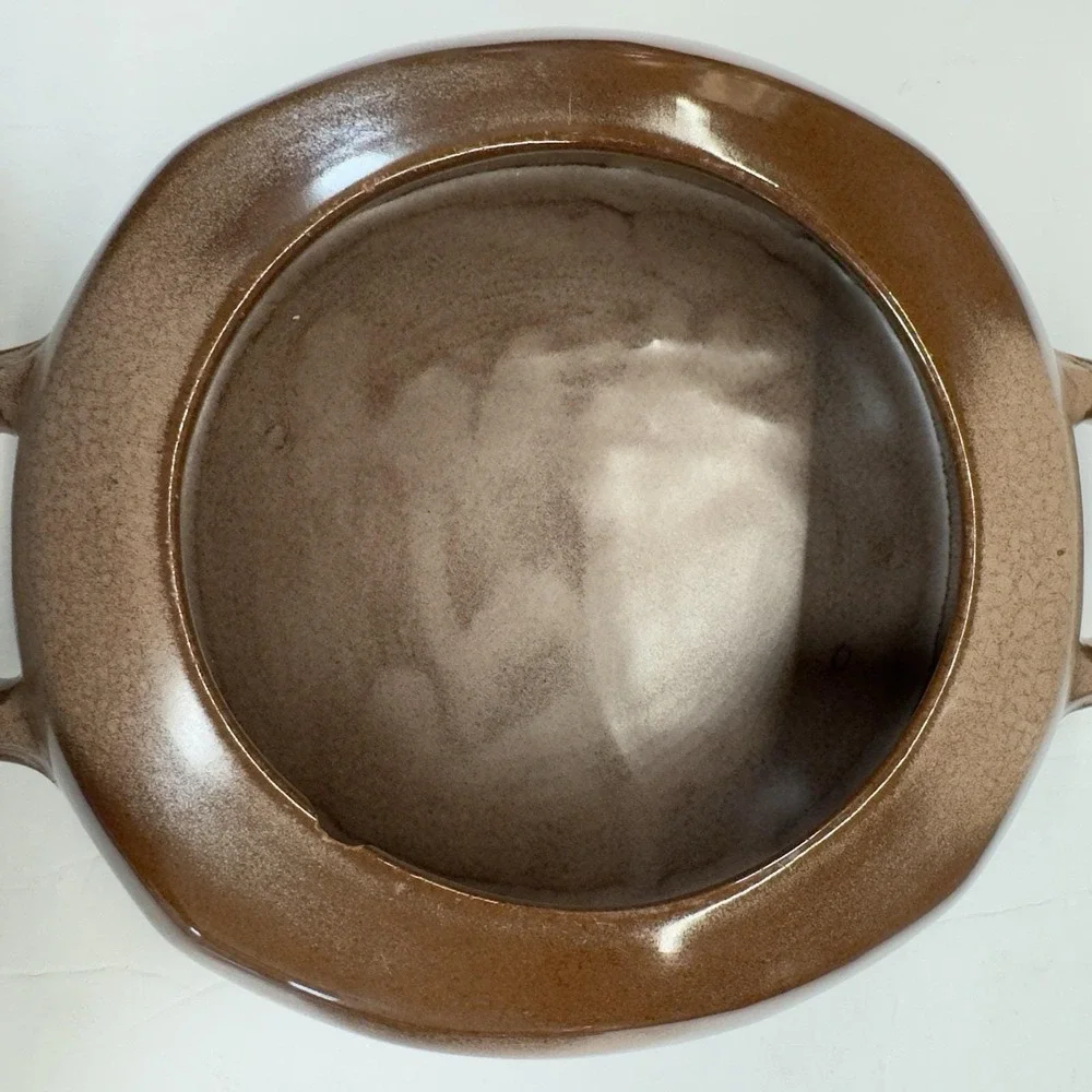Vintage Mid-Century FRANKOMA POTTERY Baker / Bean Pot Glazed Brown w/ Lid READ‎